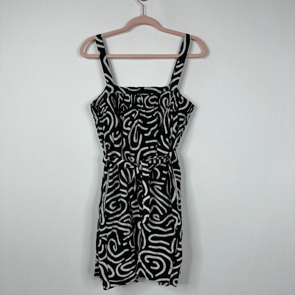 Banana Republic Drapey Linen Blend Mini Dress Swirl Abstract Multi Large #BAG3 - Picture 7 of 12